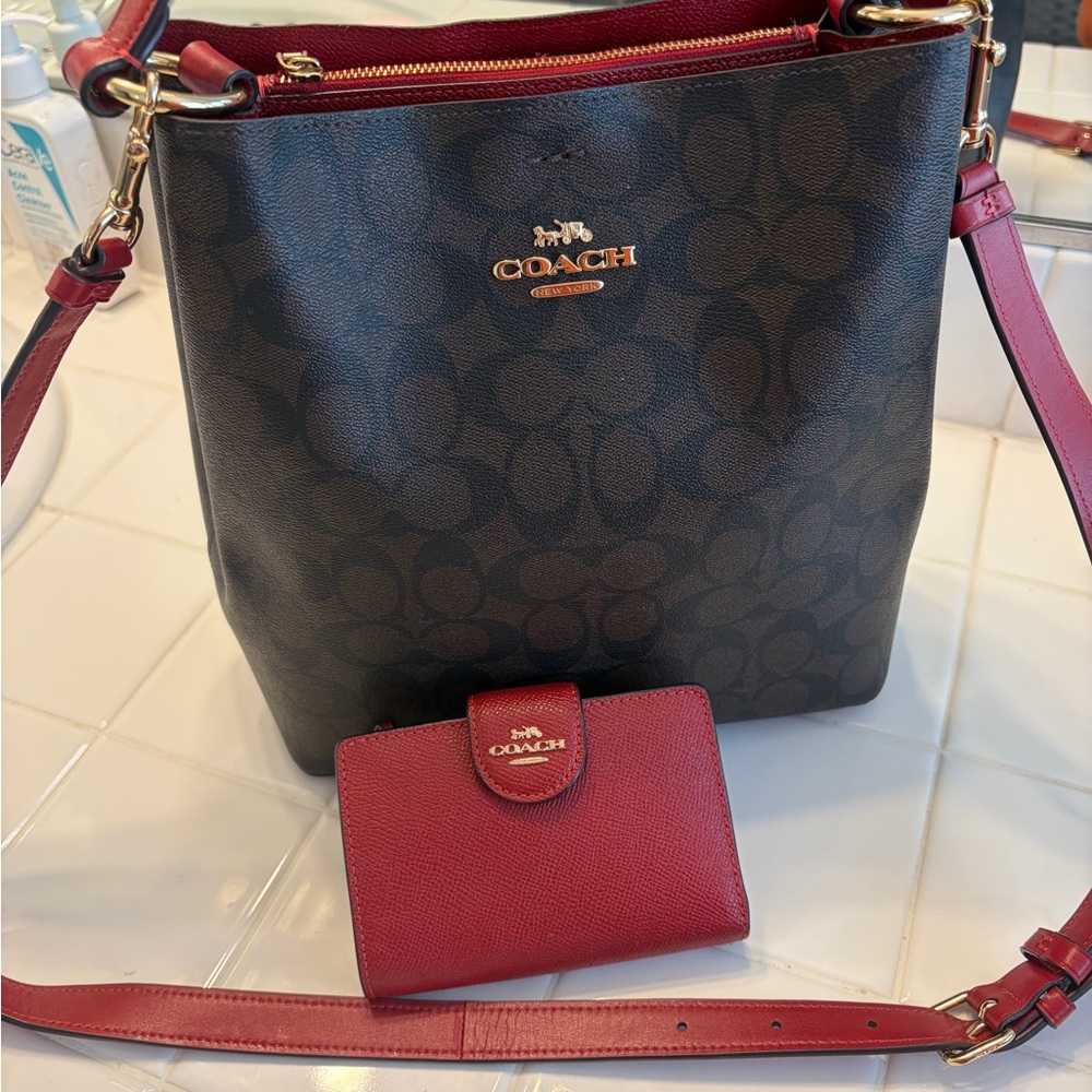 Coach Black and Red Crossbody Bag with Wallet
